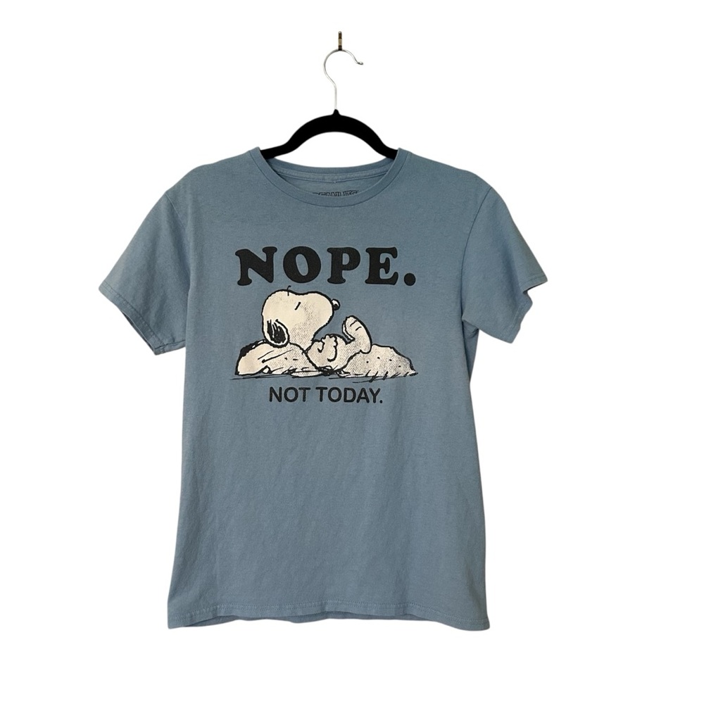 Peanuts Light Blue Snoopy Nope Not Today Graphic Print T-Shirt Men’s Size Small